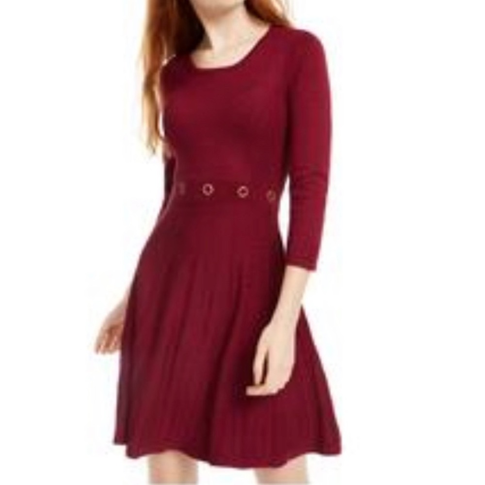 BCX Womens Burgundy Long Sleeve Dress